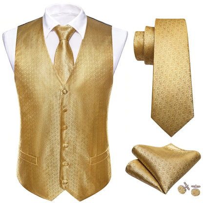 Men's Waistcoat Purple Embroidered Silk Vest with Tie and Pocket Square for Weddings and Formal Events