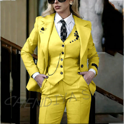 Modish Notched Lapel Women Suit Slim Fitted Solid Costume Custom Made Professional Single Breasted Lady Sets Full Outfits