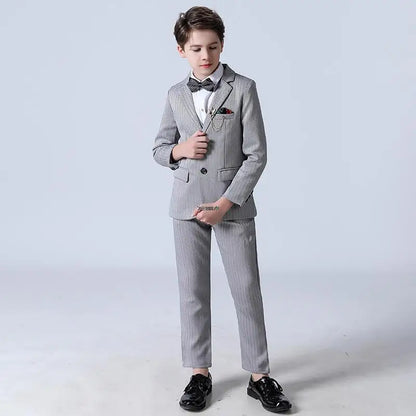 Big Teenager Tuxedo Dress Children Dance Costume Flower Boy Wedding Suit Kids Formal Jacket Vest Pants 3PCS Party Photograph Set