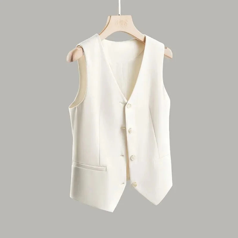 2024 NEW Spring Summer Women's Blazer Vests Korean Slim Sleeveless Jacket Fashion Commuting Office Female Vest Short Waistcoat
