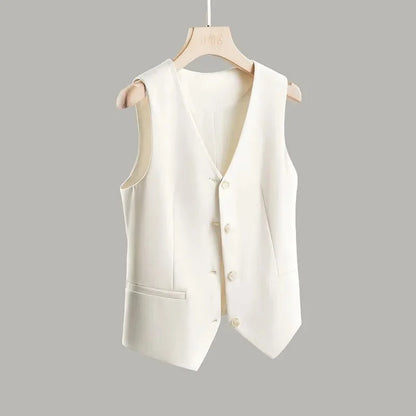 2024 NEW Spring Summer Women's Blazer Vests Korean Slim Sleeveless Jacket Fashion Commuting Office Female Vest Short Waistcoat
