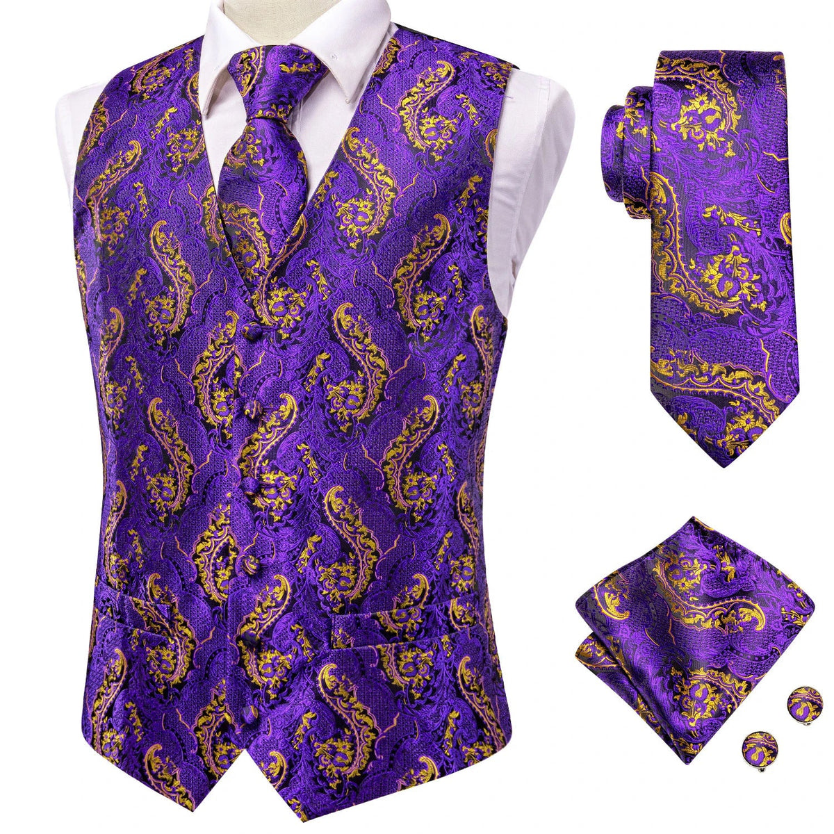 Men's Vest Suit Set – Champagne Gold Paisley Waistcoat for Weddings & Formal Events
