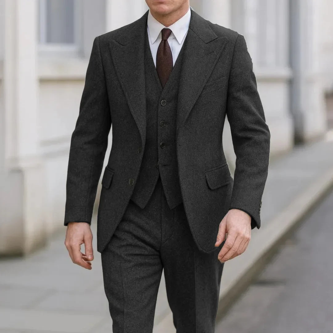 Men Suit Gray 3 Piece Herringbone Single Button With Lapel For Wedding Birthday Banquet Party Prom Business Jacket Vest Pants