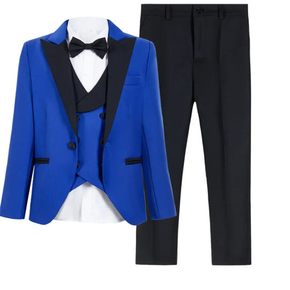Boys Formal Suit Set | Blazer Vest Pants Bow Tie | Wedding & Party | Red, White, Royal Blue | Ages 3–14