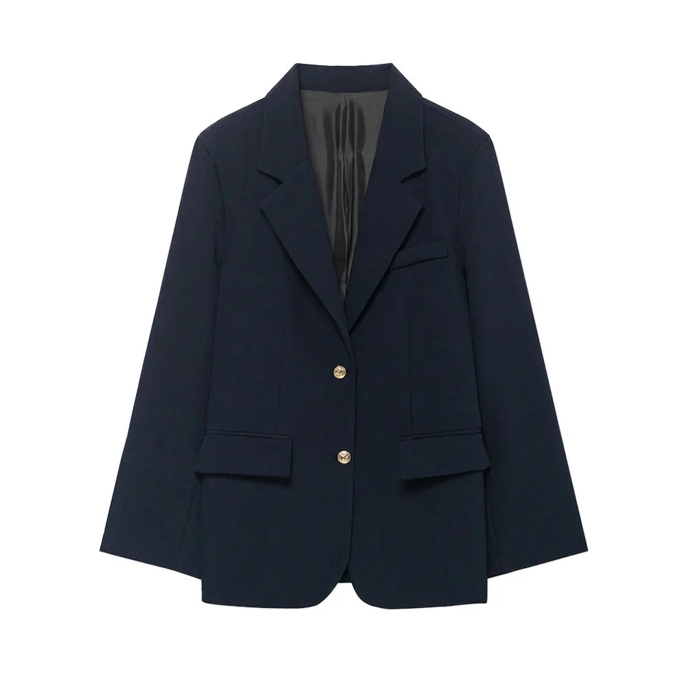Women's Solid Color Blazer Coat Long Sleeve Front Button Office Wear Casual Chic Outerwear Top
