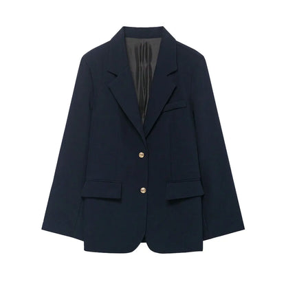 Women's Solid Color Blazer Coat Long Sleeve Front Button Office Wear Casual Chic Outerwear Top
