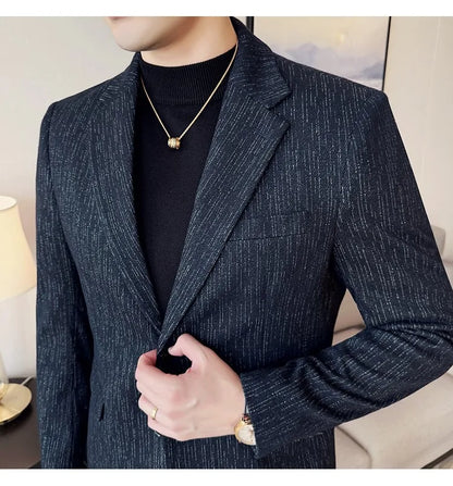 New Fashion Meteor Striped Suit Jacket High Quality Men's Slim Fit Business Formal Social Prom Party Casual Tuxedos 5XL-M