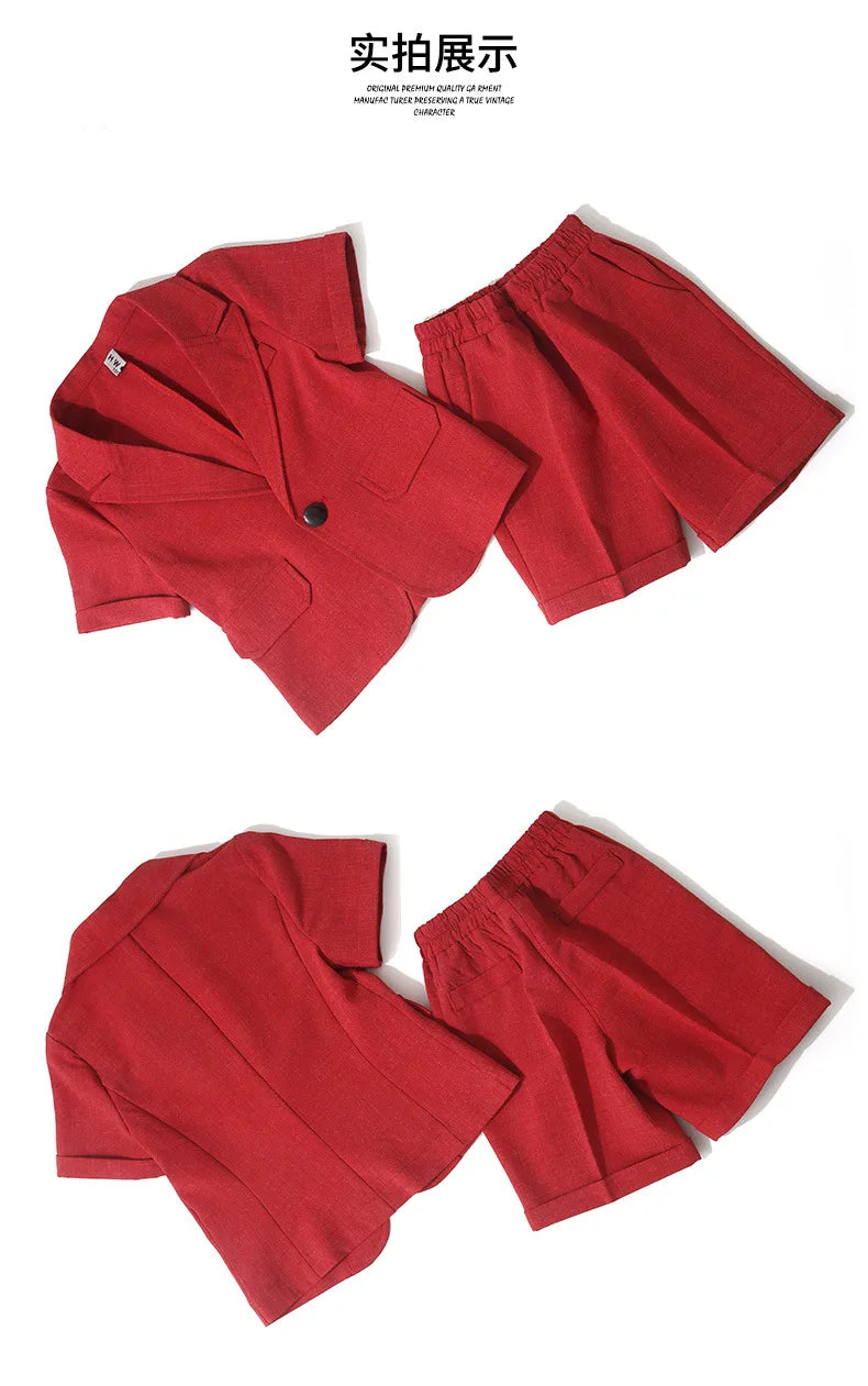 Baby Boys Summer Suit Kids Jacket Shorts 2Pcs Photograph Suit Children Birthday Graduation Set Wedding Performance Party Dress
