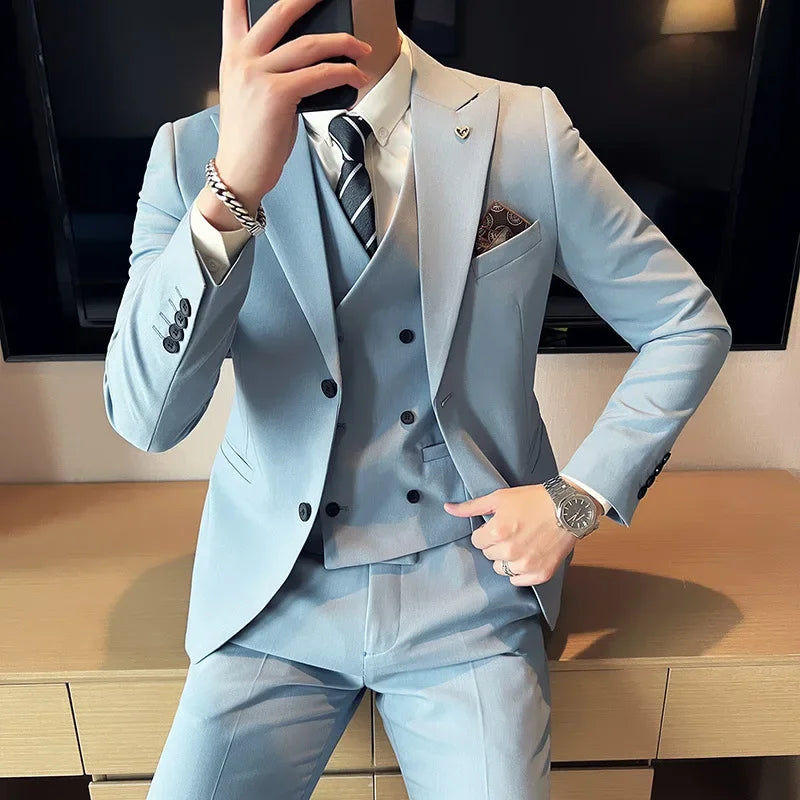 (Blazer+ Vest + Trousers) 2023 Latest Design Double Breasted Vest Men's Suit High Quality Business Simple Casual Dress Wedding