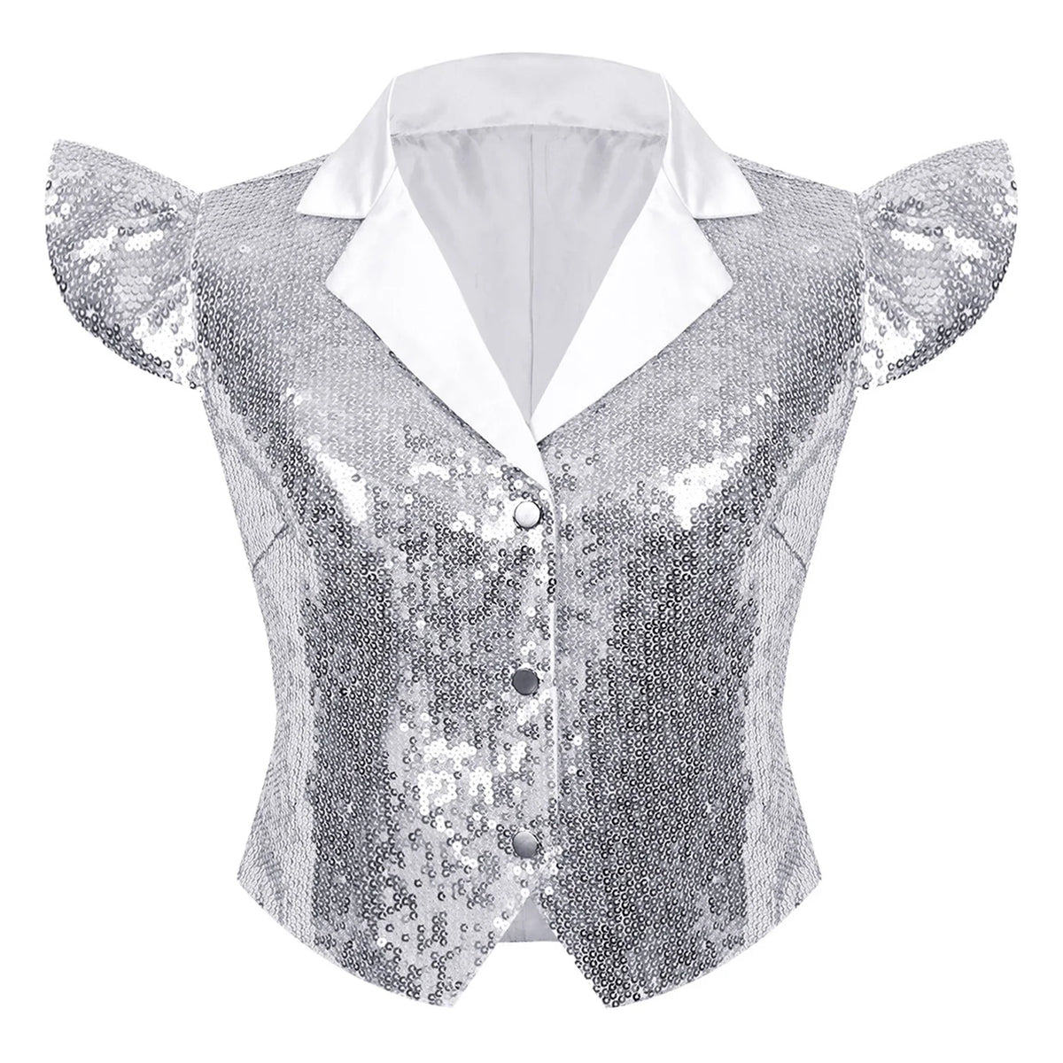 Womens Sparkly Disco Cosutme Sleeveless Vests Sequin Waistcoat for Rave Music Festival Nightclub Jazz Dance Party Dressy Tops