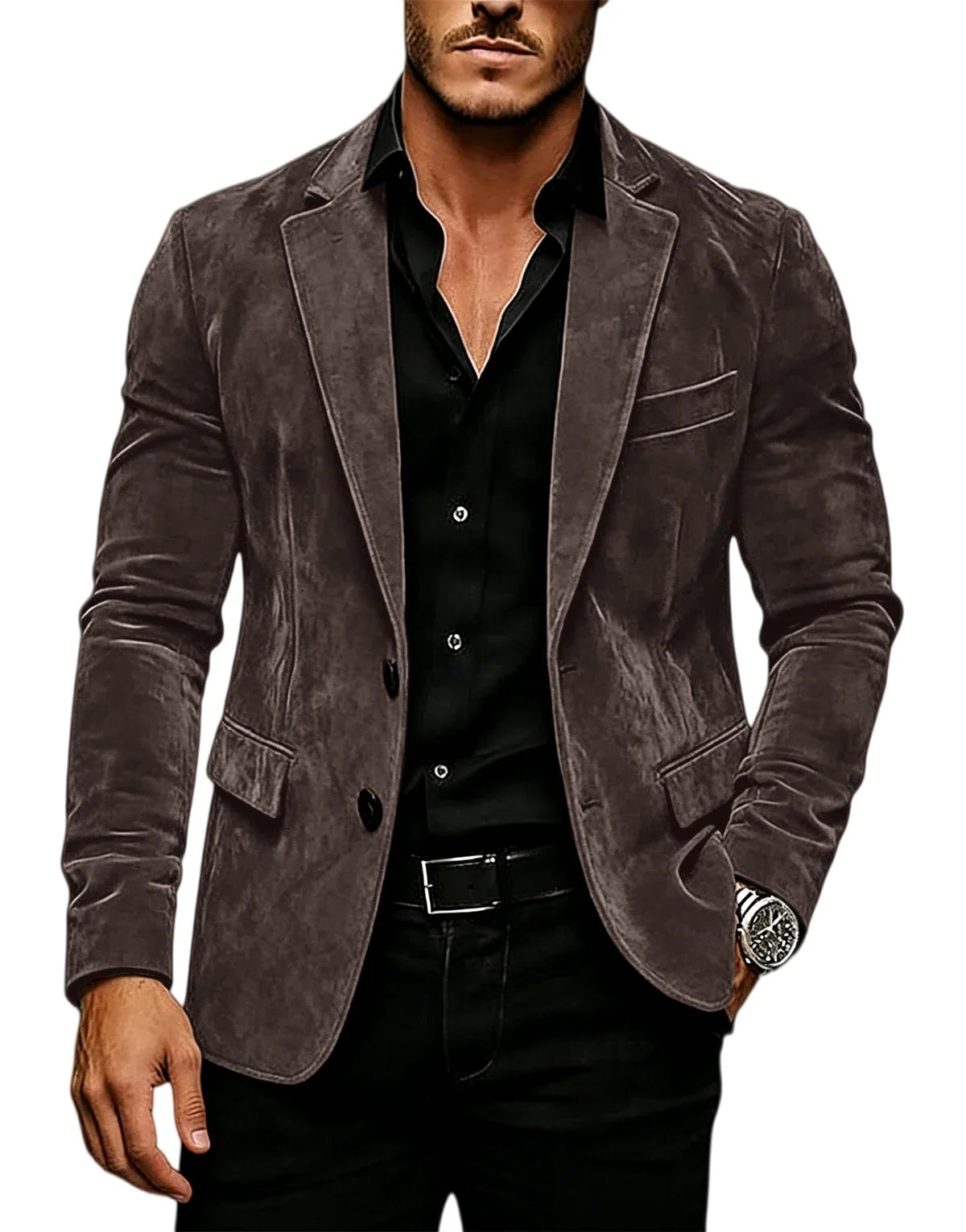 Luxury Men's Suede Texture Blazer Notched Lapel Slim Fit 2 Button Sport Coat Business Casual Formal Wedding Party Suit Jacket