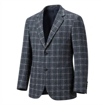 Mens Plaid Wool Blend Blazer Slim Fit Business Formal Suit Jacket Versatile Check Pattern Outerwear