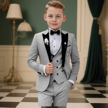 Boys 4-Piece Formal Suit Set – Slim Fit Blazer, Vest, Pants & Bow Tie for Weddings & Graduations