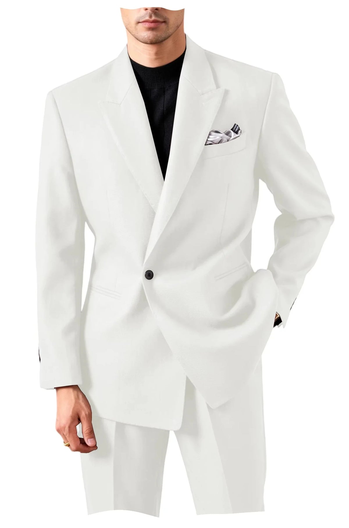 Ensemble de costume pour homme - Veste de smoking ajustée à un bouton et revers pointu - 2 pièces : blazer et pantalon - Décontracté, affaires, mariage, formel