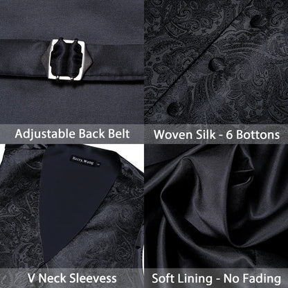 Men's Jacquard Floral V-Neck Suit Vest & Matching Tie Set, Formal Fit Waistcoat for Wedding, Prom, Business Party