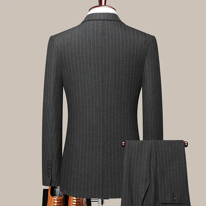 Men's Suit Double-Breasted Slim Fit Striped Two-Piece Set for Wedding & Business