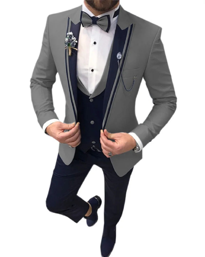Wedding Groom Men Suits Slim Fit Costume Homme Men Suit 3 Pcs Jacket+Pant+Vest Terno Masculino Tuxedo Prom Blazer For Man