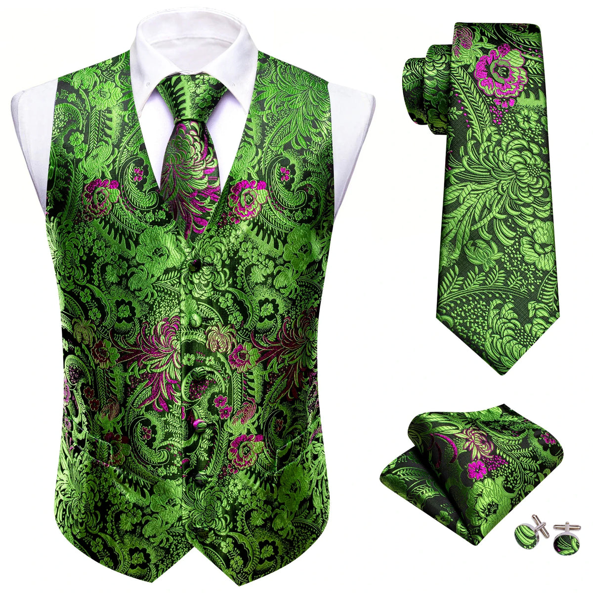 Men's Suit Vest with Matching Tie | Jacquard Paisley Waistcoat for Weddings & Formal Events