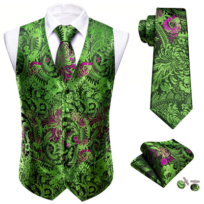 Men's Suit Vest with Matching Tie | Jacquard Paisley Waistcoat for Weddings & Formal Events
