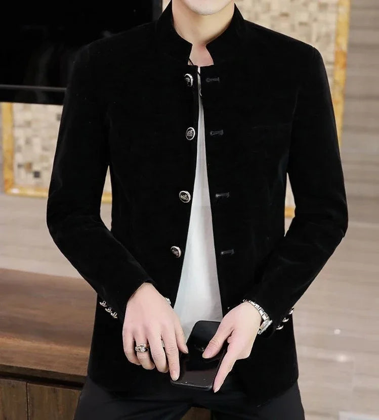 Slim Fit Velvet Man Suits and Blazers Single Models Clothing Korean Style Clothes Gentleman Elegant Jacket for Men New in Coats