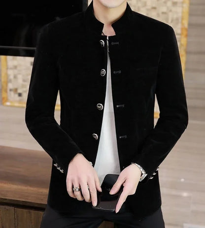 Slim Fit Velvet Man Suits and Blazers Single Models Clothing Korean Style Clothes Gentleman Elegant Jacket for Men New in Coats