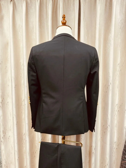 Men's Golden Embroidery Suit Set 2 Pieces Party Prom Wear Double Breasted Man Suits Wedding Groom Sets Handsome Tuxedo S-3XL