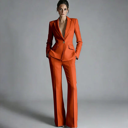 Elegant Women's One-Button Jacket+Pants Suit Set Classic Pink Peaked Lapel 2 Piece Formal Business Wedding Guest Outfit