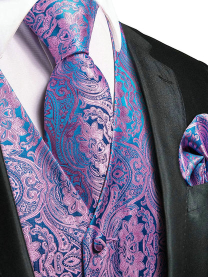 Men's Floral Paisley Vest and Tie Set – Formal Waistcoat with Necktie and Pocket Square for Weddings and Business Events