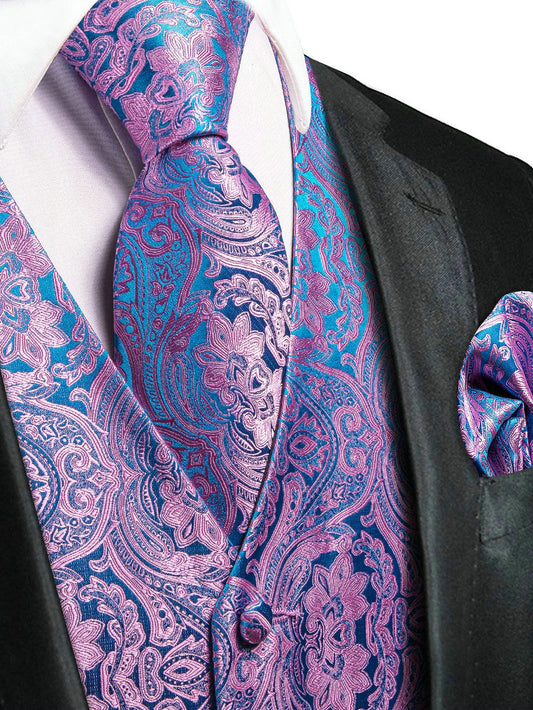 Men's Floral Paisley Vest and Tie Set – Formal Waistcoat with Necktie and Pocket Square for Weddings and Business Events