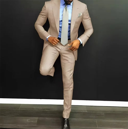 Solid Men's 2 Pieces Suit Single Breasted Jacket Pants for Dinner Party Wedding Groom Tuxedos Slim Fit Formal Business Suits