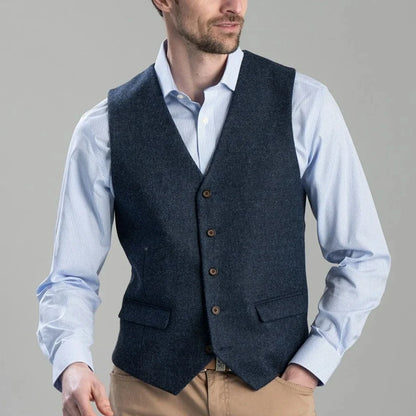 Men's Herringbone Vest Single Breasted Waistcoat for Weddings and Formal Occasions