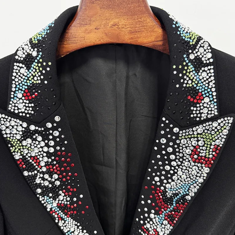 2026 Spring New Women Blazer Studded Colorful Diamonds Single Button Slim Fit Elegant Trend Office Lady Luxury Coat HK17503