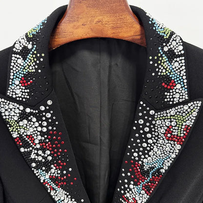 2026 Spring New Women Blazer Studded Colorful Diamonds Single Button Slim Fit Elegant Trend Office Lady Luxury Coat HK17503