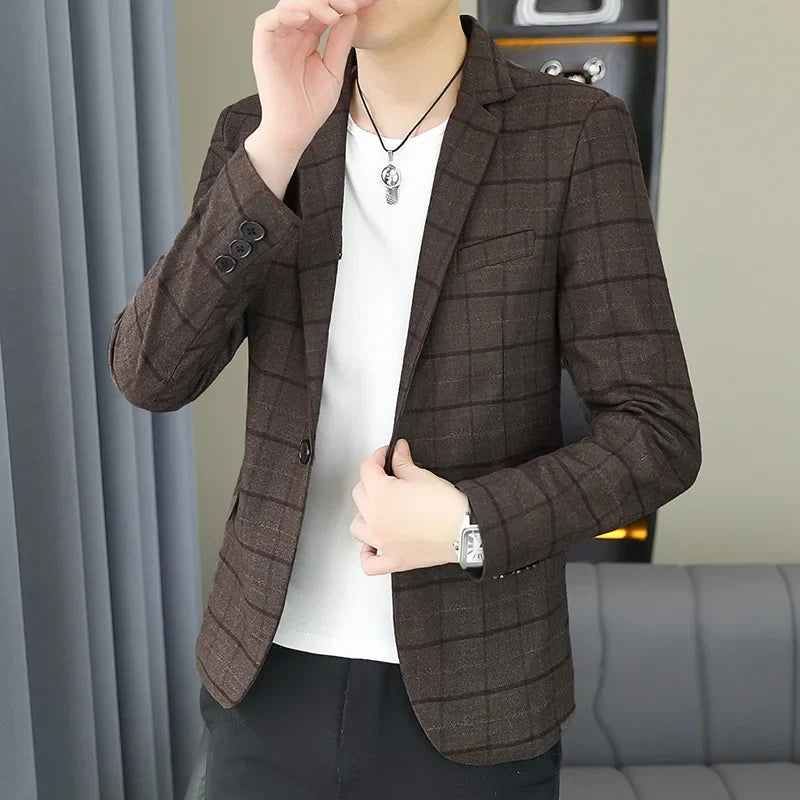 2026 Blazer Outdoor Men's Checked Fashion Business Trend Wedding Slimming Gentleman Casual Korean Travel High Formal Wear Blazer