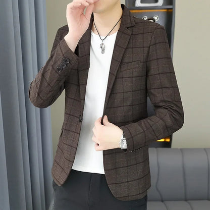 2026 Blazer Outdoor Men's Checked Fashion Business Trend Wedding Slimming Gentleman Casual Korean Travel High Formal Wear Blazer