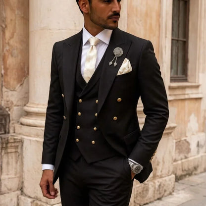 Men's 3-Piece Double Breasted Suit Set – Slim Fit Jacket, Pants & Vest for Formal Occasions