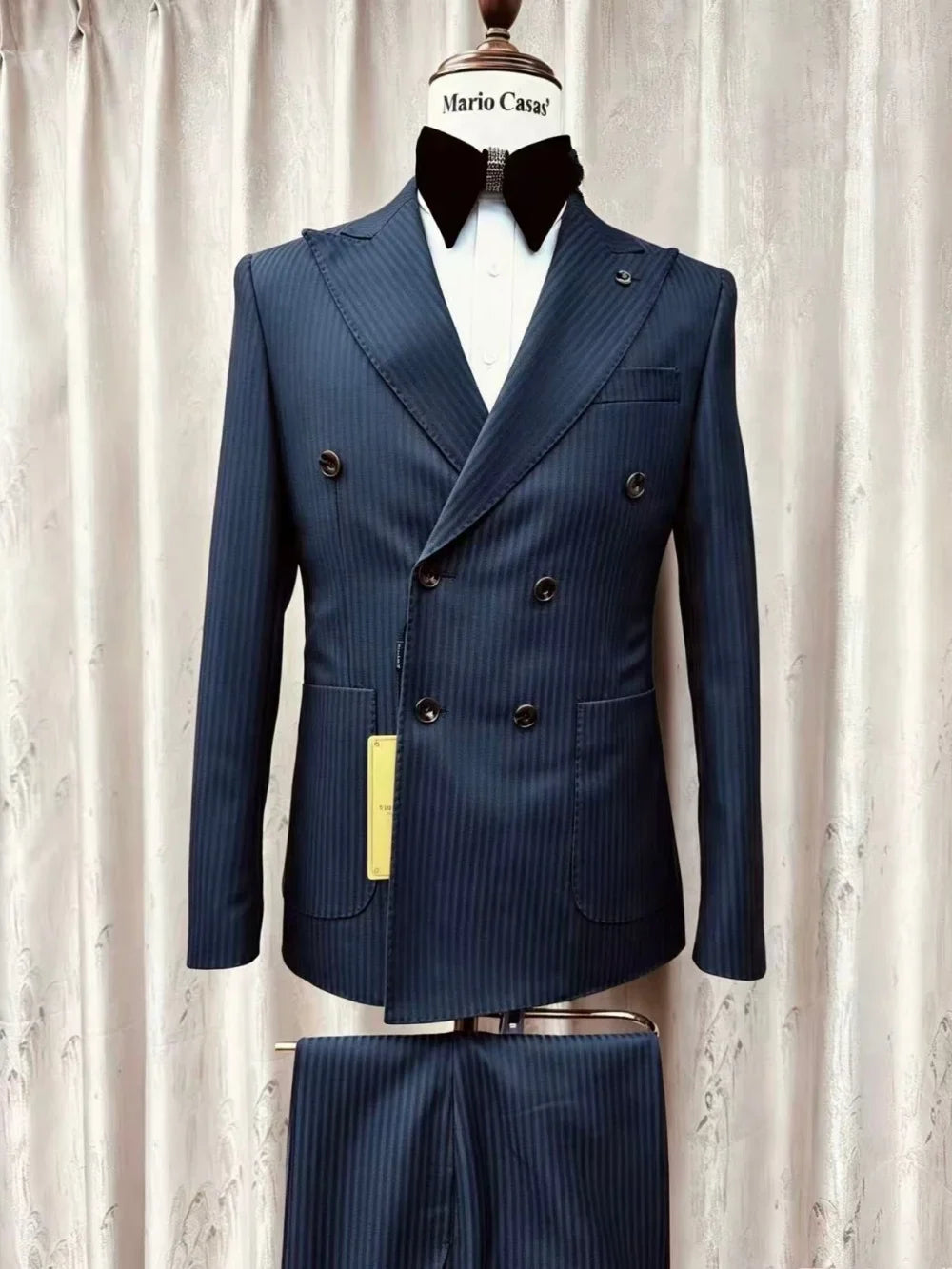Men Black Pinstripe Suit Set 2 Pieces Business Formal Party Outfit Double Breasted Men's Premium Tuxedo Wedding Party Suit