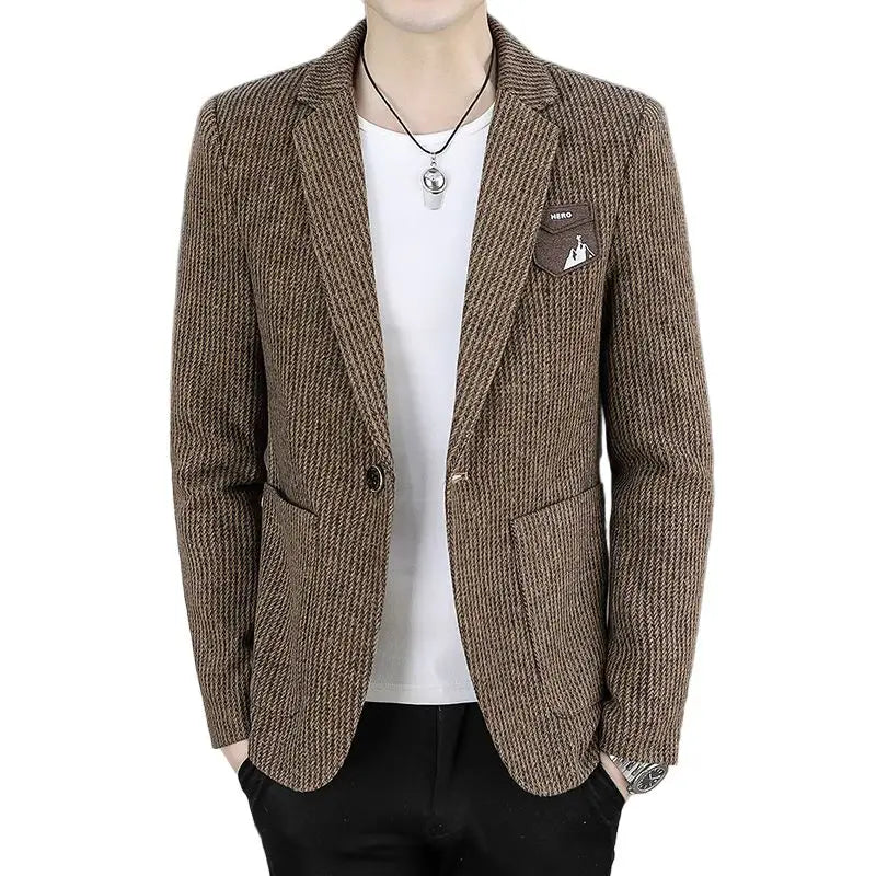 2025 Autumn Men's Casual Suit Jacket Fashion Slim Fit Striped Blazers Streetwear Social Business Versatile Formal Dress Coats