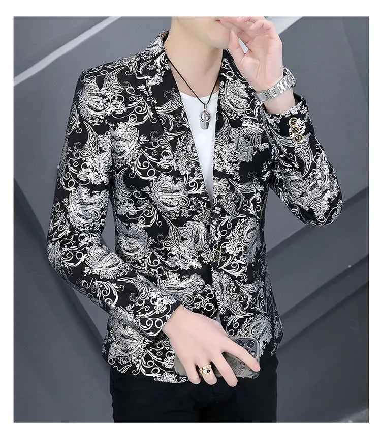 Blazer New Men's Fashion Business Gentleman Gentleman Hot Stamping Print Outdoor Performance Trend Wedding Banquet Casual Blazer