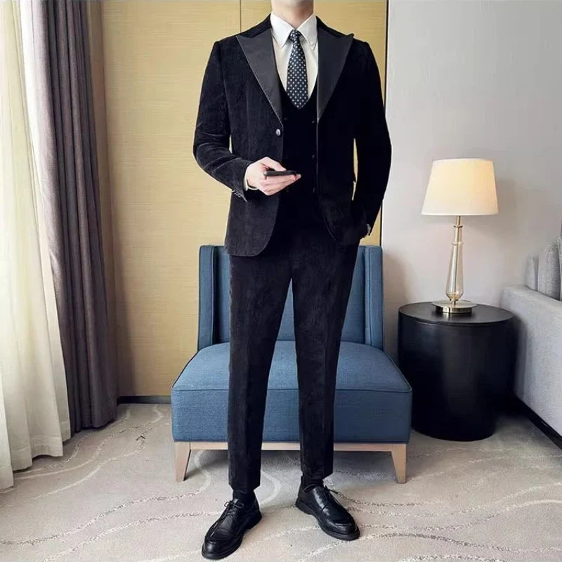 Men's Slim Fit 3-Piece Suit – Smart Casual & Wedding Formal Set