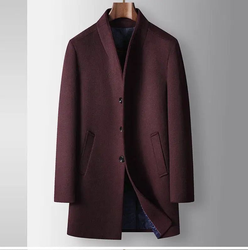High-quality, Fashionable, Stylish, Versatile, for Banquets, Shopping, Trendy Business, Casual, Solid-color Men's Woolen Overcoa