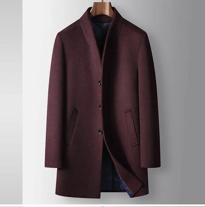 High-quality, Fashionable, Stylish, Versatile, for Banquets, Shopping, Trendy Business, Casual, Solid-color Men's Woolen Overcoa