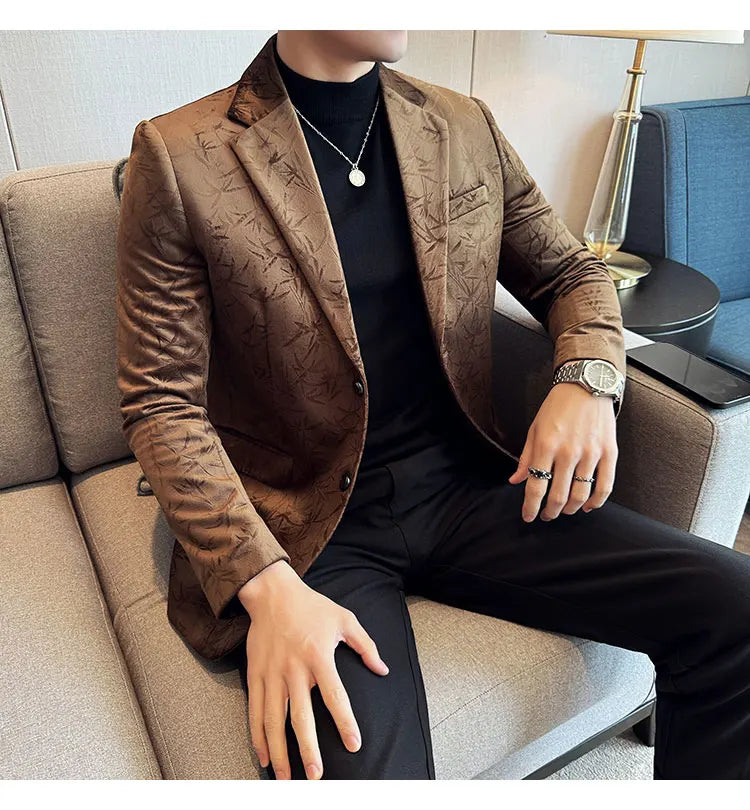 British Style Velvet Men Blazers Autumn Winter Slim Fit Casual Business Suit Jackets Wedding Groom Banquet Formal Coats