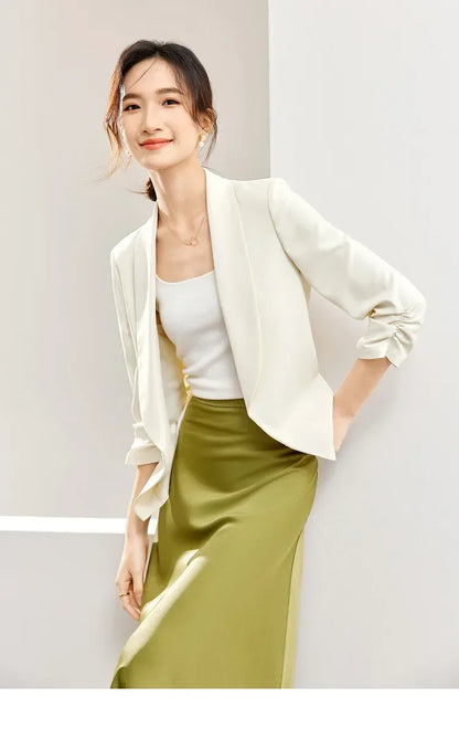 Office Ladies Cropped Blazer Jackets 2026 Autumn Night Quarter Sleeve Elegant Outerwear Female Casual Jacket 141X53313