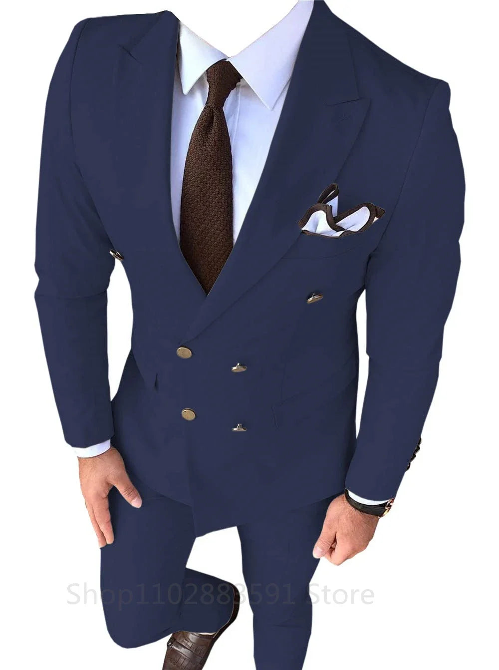 New Solid Men's Suit 2 Pieces Double-breasted Peak Lapel Slim Fit Casual Tuxedos For Wedding/Business 2 Piece Blazer+Pant