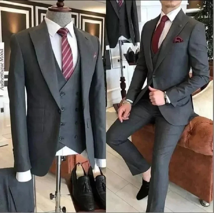 Slim Fit Men's Suits 3 Pieces Tuxedos Groom Wedding Tuxedo Terno Masculino De Pour Hommes Blazer(Jacket+Pants+Vest)