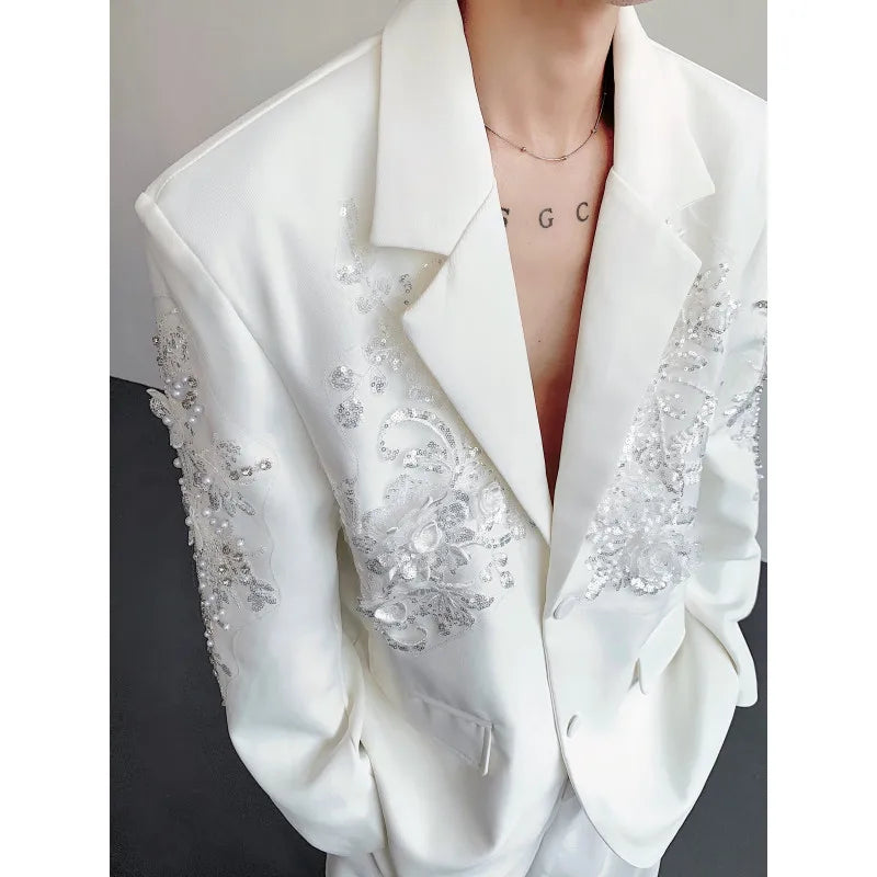 Trend Men's Formal Dress, Wedding Suit Jacket Sequined Embroidered Casual Suit Jacket Celebrity Stage Performance Costumes