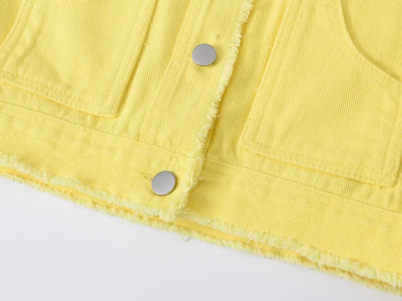 Autumn Women Denim Vests Sleeveless Waistcoat Students Casual Sleeveless Tops Jeans Jackets Pink Yellow White Orange Green 5XL