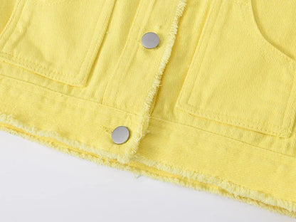 Autumn Women Denim Vests Sleeveless Waistcoat Students Casual Sleeveless Tops Jeans Jackets Pink Yellow White Orange Green 5XL