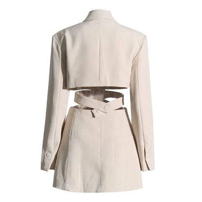 Women's Blazer Elegant Stylish Hollow Out Expose Waist Design Solid Color Patchwork Long-sleeved Slim Fit Suit-Coat HK28002